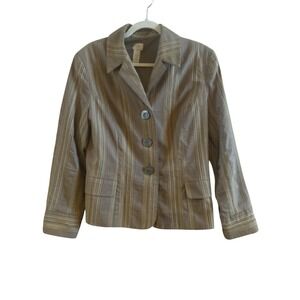 J Jill Taupe Gold Stripe Jacket Woman's Size 14 Lined 3 Button Closure